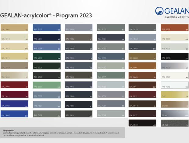GEALAN acrylcolor választék 2023