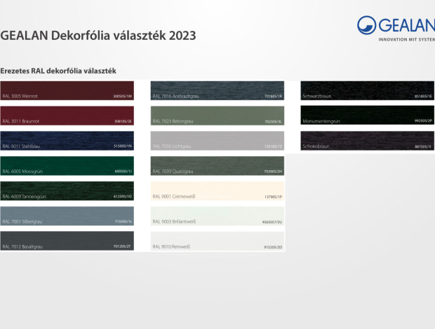 GEALAN dekorfólia választék, erezetes RAL 2023
