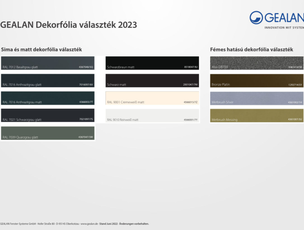 GEALAN sima és matt dekorfólia választék 2023.